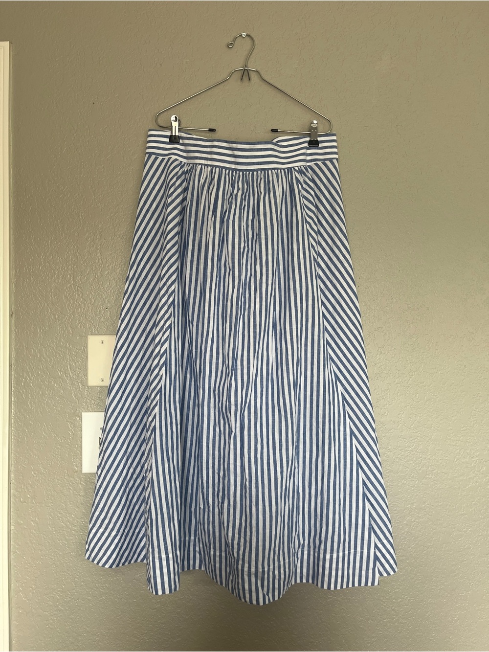 Sezane Blue and White Striped A-Line Midi Skirt